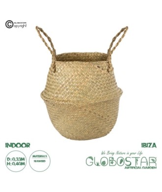GloboStar® Artificial Garden IBIZA 20197 Διακοσμητικό Ψάθινο Καλάθι - Κασπώ Γλάστρα - Flower Pot  Μπεζ Π33cm x Υ40cm